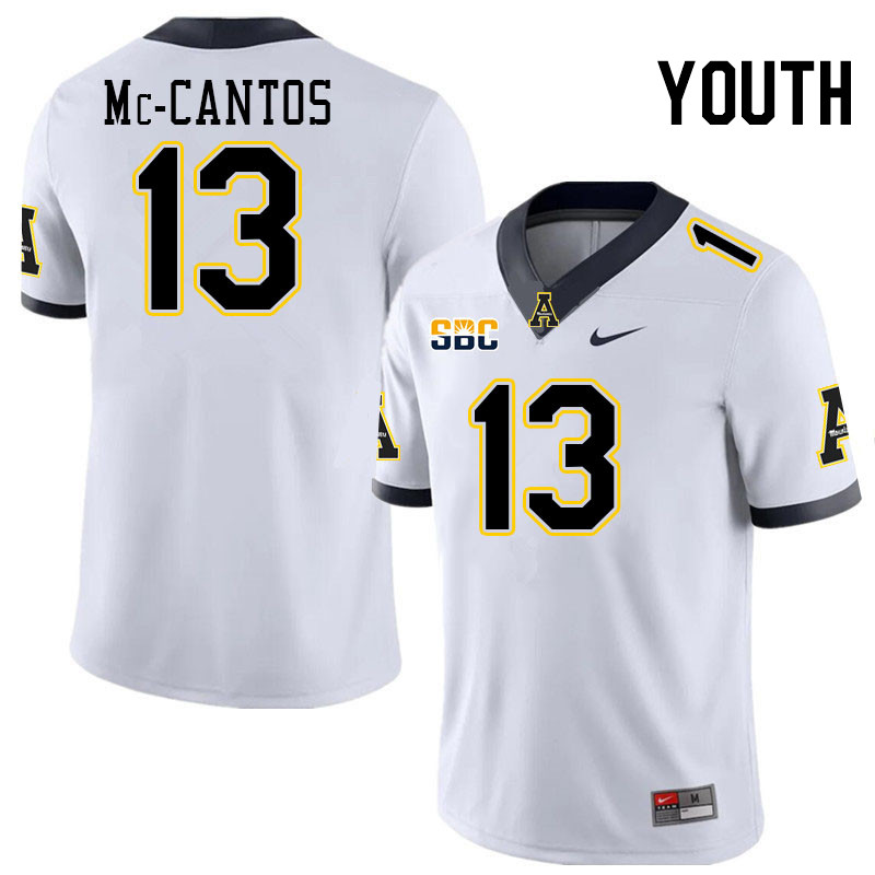 Youth #13 Elijah Mc-Cantos Appalachian State Mountaineers College Football Jerseys Stitched-White